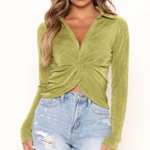 NWT In A Twist Slinky Shirt Fashion Nova Chartreuse Size Small